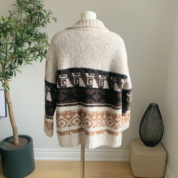 Fair Isle Wool Blend Knit Cardigan Jacket L - Picture 3 of 6